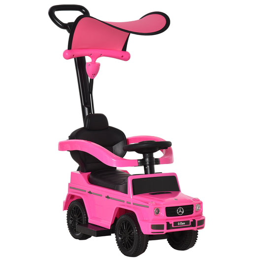 Macchina Cavalcabile a Spinta per Bambini 85,5x40,5x95 cm con Licenza Mercedes Benz G350 Tettuccio e Maniglia in PP Rosa