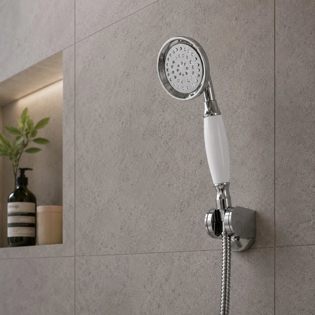 Soffione Doccia Vasca Stile Retrò Bianco Cromato in ABS Attacco 1/2" 69040