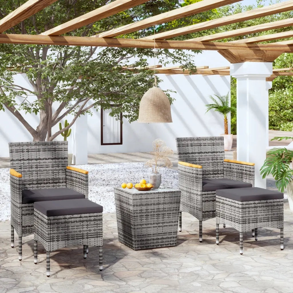 Set Bistrot da Giardino 5pz Polyrattan e Vetro Temperato Grigiocod mxl 93419