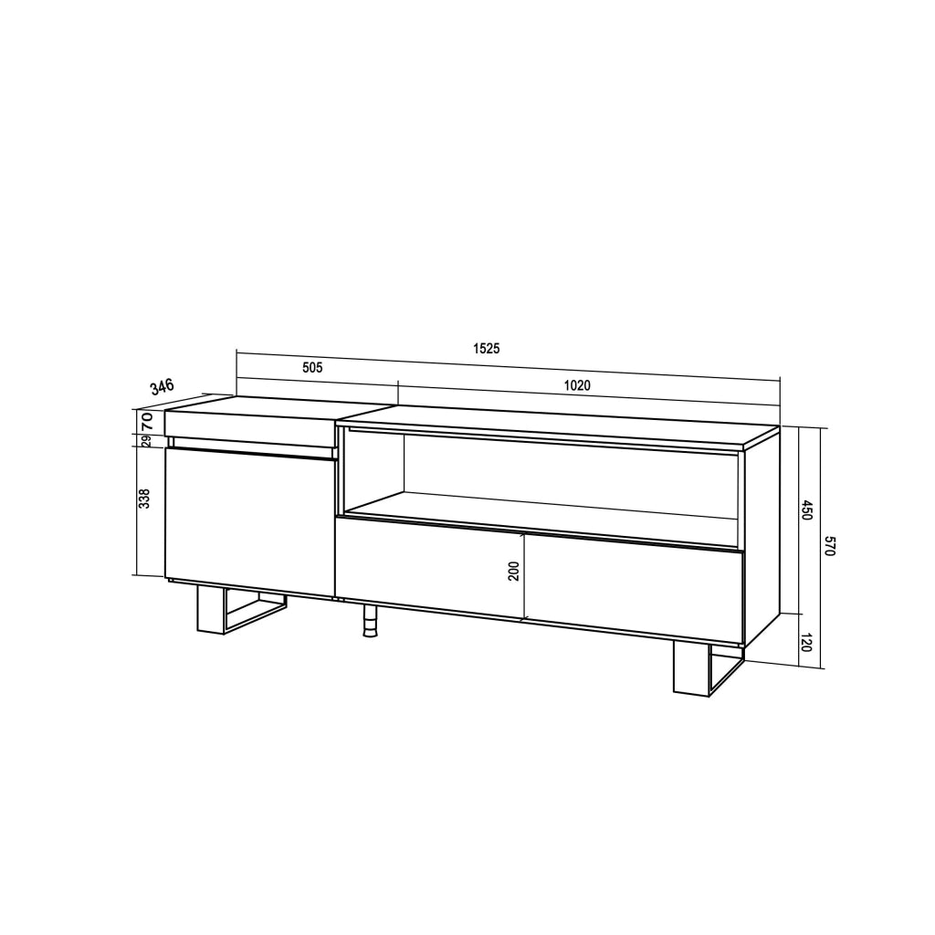 Mobile TV Soggiorno, 150x35x57cm, Per TV fino a 65", Design industriale, Nero RF2482