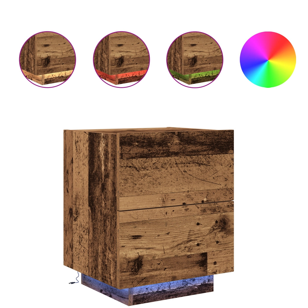 Comodino  con luci LED Legno Vecchio 45x40x55 cm
