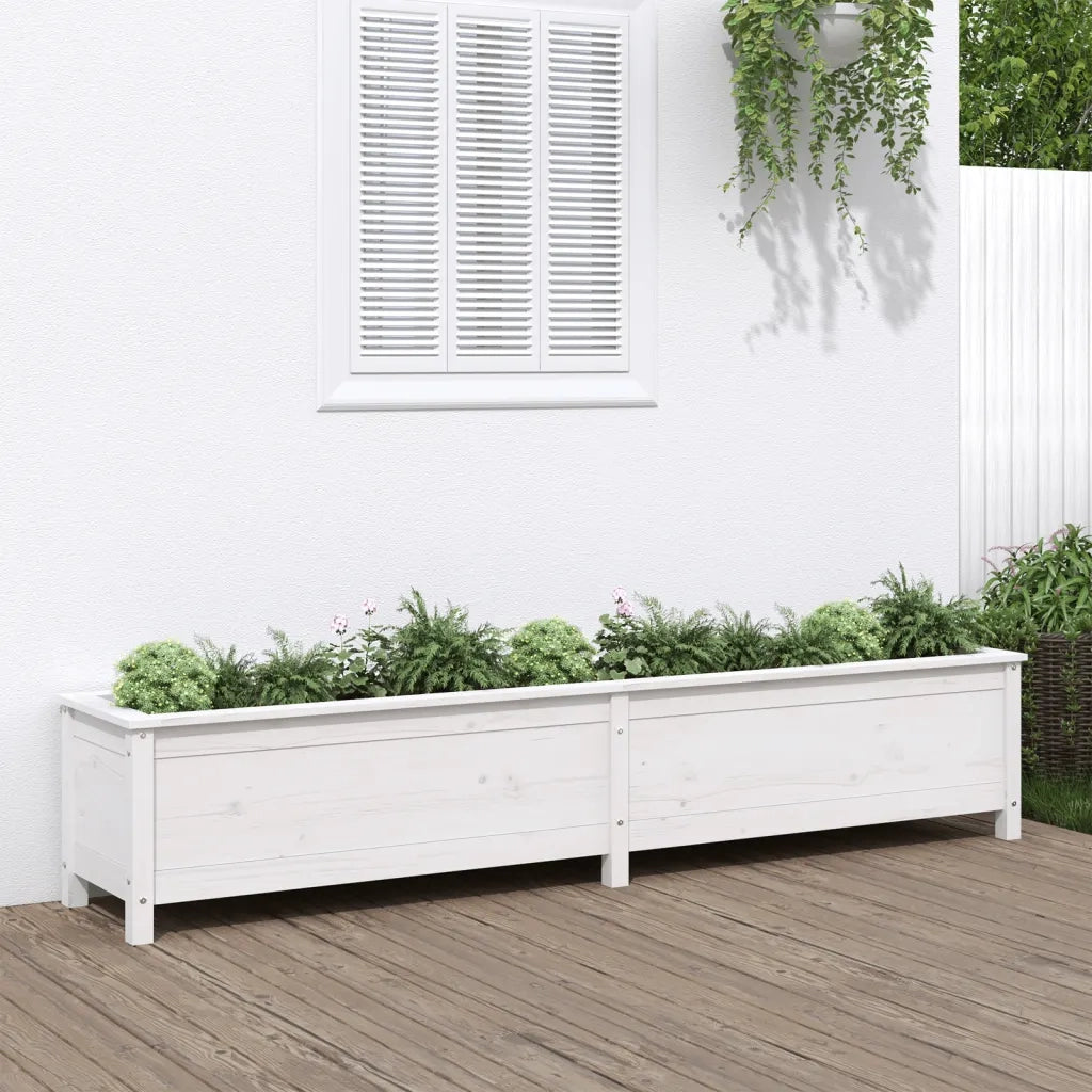 Fioriera Rialzata Giardino Bianca 199,5x40x39 cm Massello Pino 825269