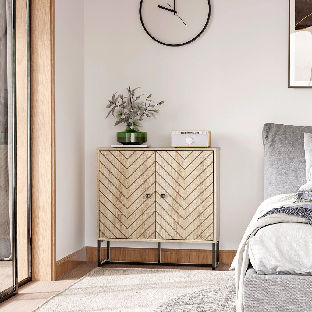 Credenza con 2 ante in legno e piedi in metallo nero ¨C zephmum ¨C 80x29.5x80 cm