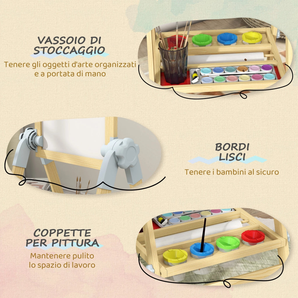 Cavalletto Lavagna Doppia per Bambini ¨C Xylo ¨C Legno con Gesso Pennarelli Magnetica e Rotolo Carta
