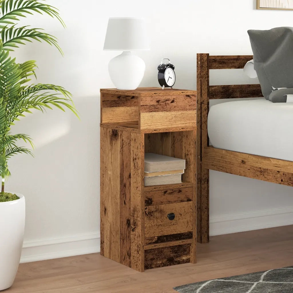 Comodino con Cassetto Legno Antico 25x31x66 cm 858628