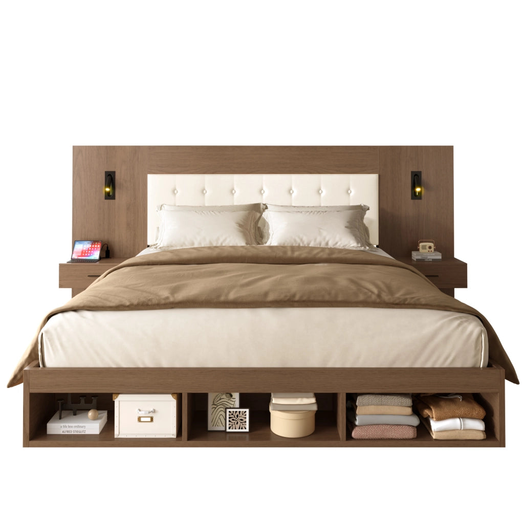 Letto Matrimoniale Contenitore con Comodini ¨C MINIMAL ¨C Legno Noce 180x200