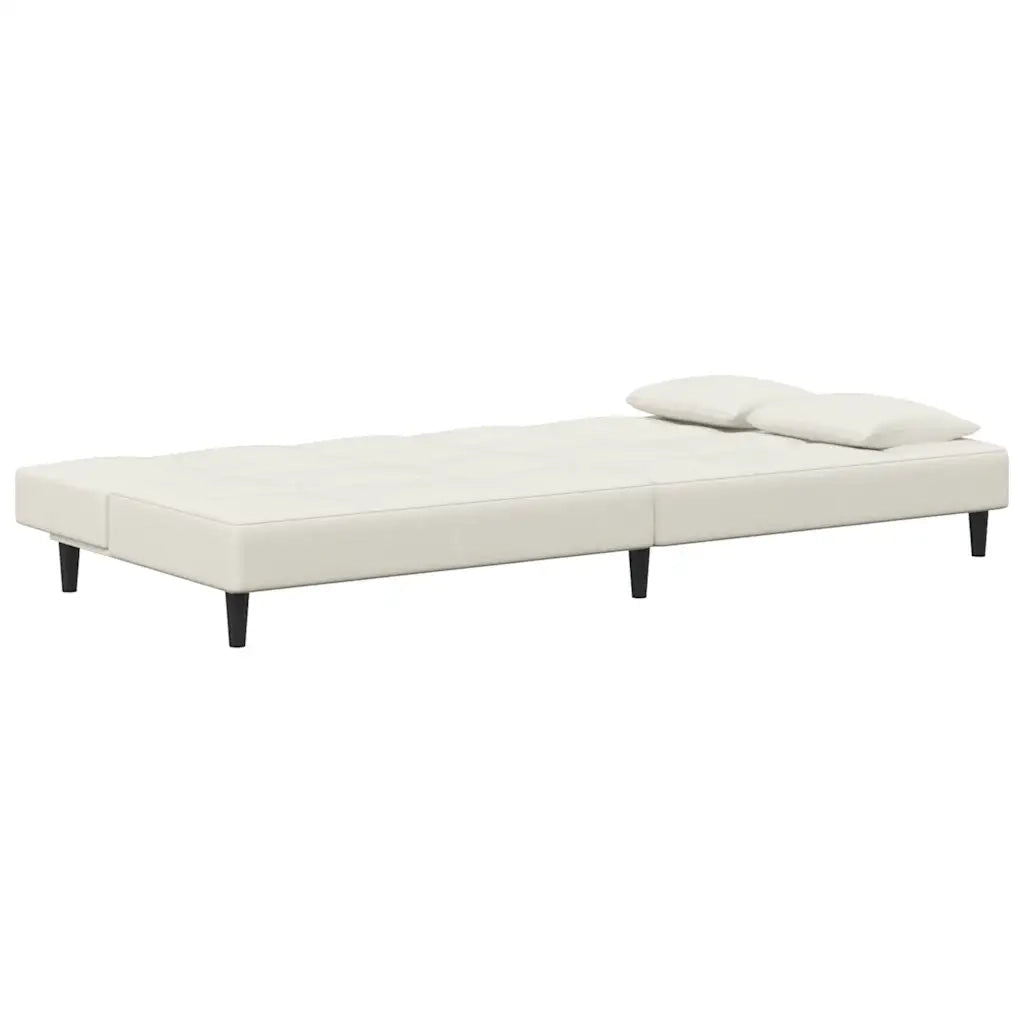 Divano Letto a 2 Posti con 2 Cuscini Crema in Velluto 375814