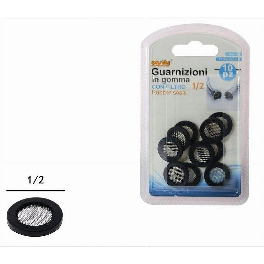 Trade Shop - Set 10 Pezzi Guarnizioni In Gomma Con Filtro A Rete Inox 1/2 Rubinetti Casa 52362 -