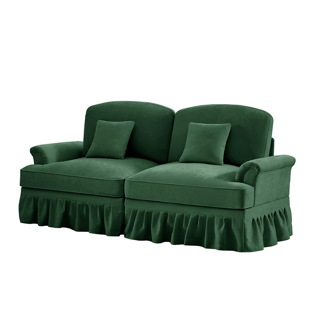 Divano 2 posti stile medievale - Xylo - Chenille, piedi legno, verde