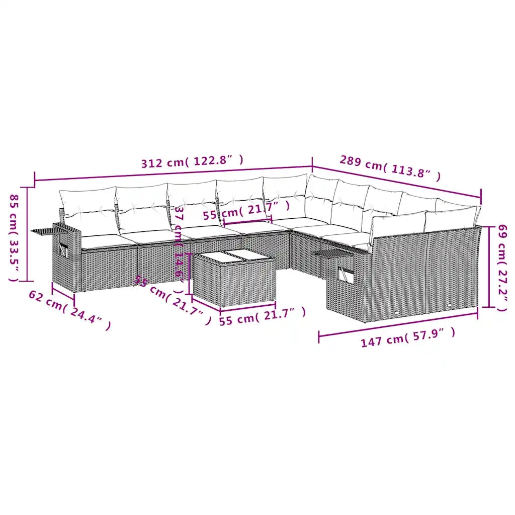 Set Divani da Giardino 11 pz con Cuscini Grigio in Polyrattan 3220720