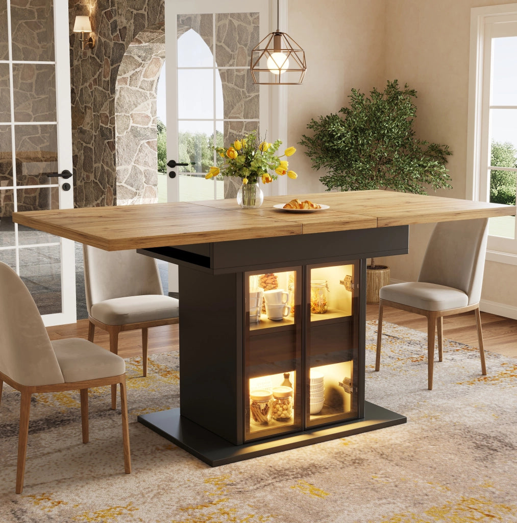 Tavolo da pranzo estensibile nero 110-140 cm con contenitore e LED RGB