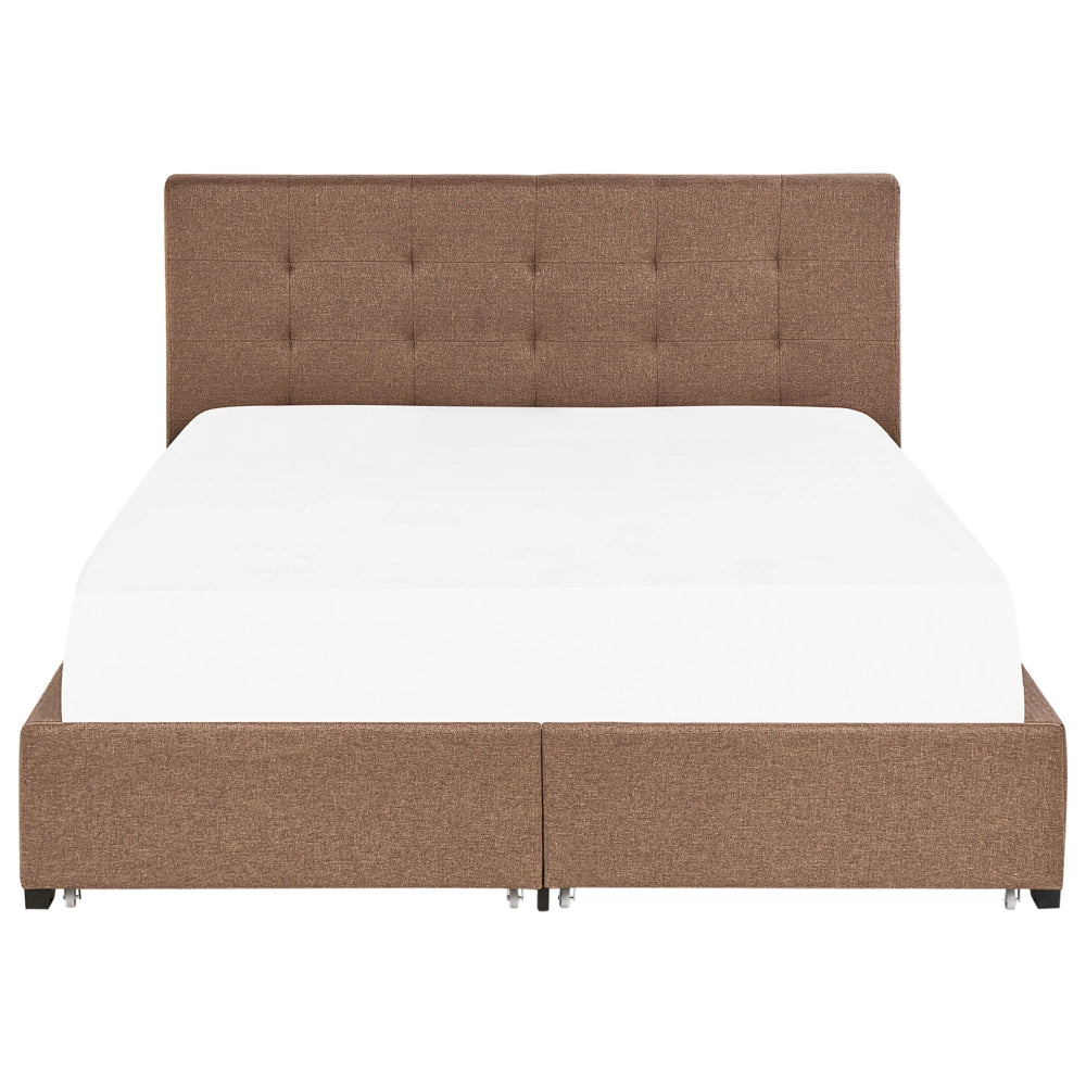 Letto contenitore matrimoniale imbottito marrone con rete a doghe e cassetti 180 x 200 cm