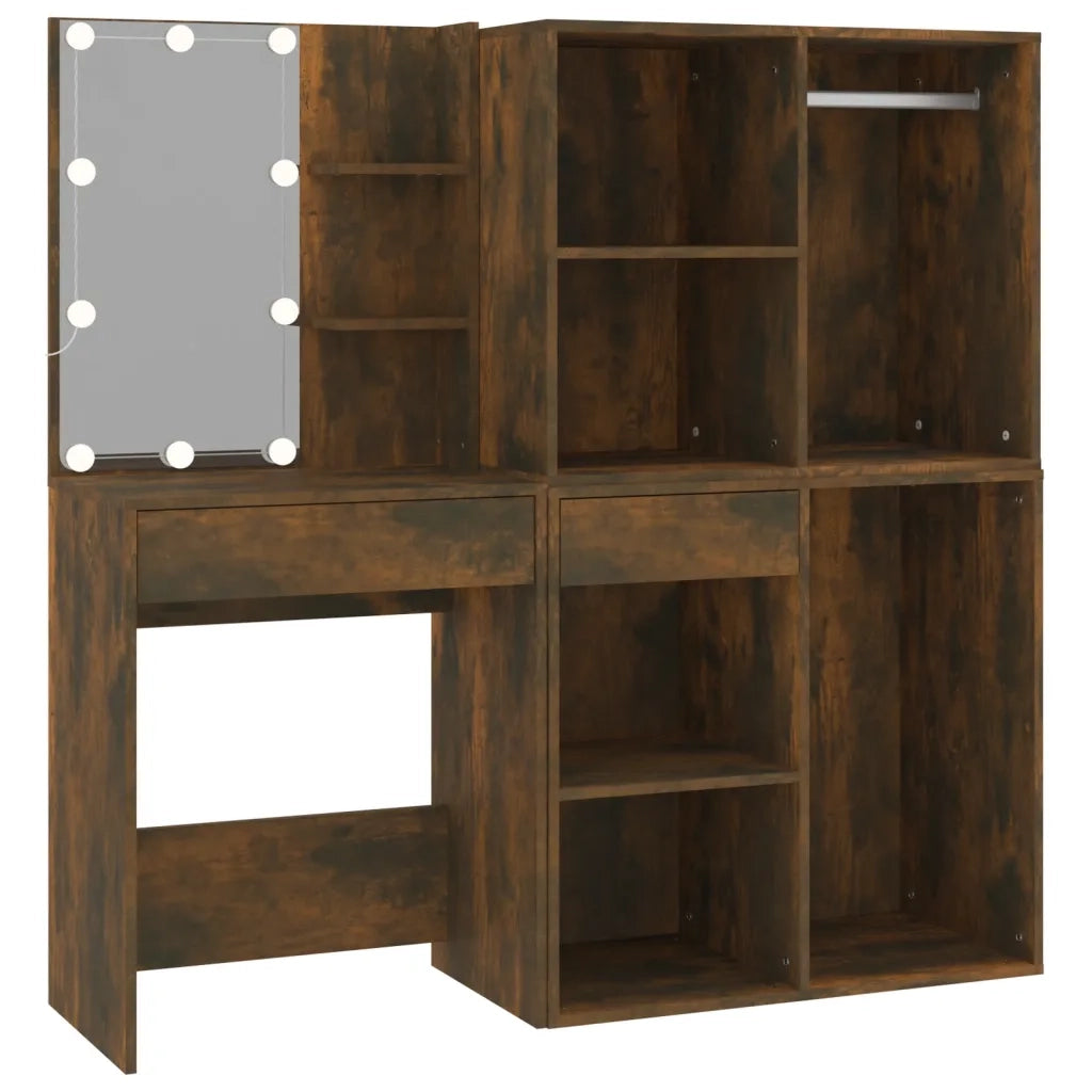 Toeletta con LED e Armadietti Rovere Fumo in Legno Multistrato