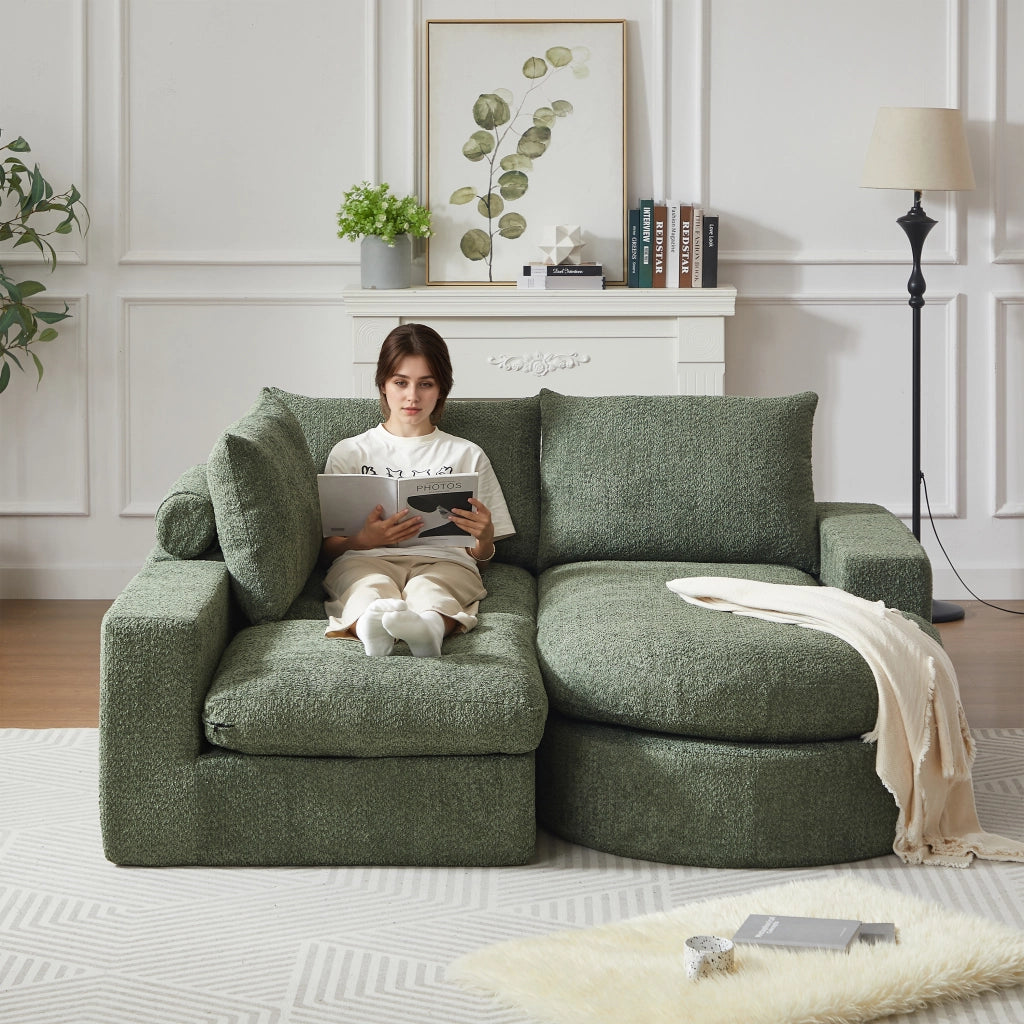 Divano angolare modulare in ciniglia con chaise longue reversibile, cuscini per il collo e verde 251 × 160 × 81 cm