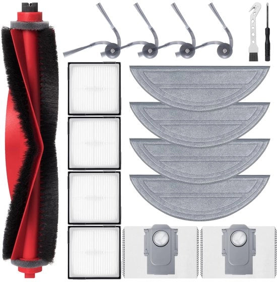 Accessori per Roborock Q10 S5 - 1 Spazzola principale - 4 Filtro HEPA - 4 Asciugamani di pulizia - 4 Spazzole laterali - 2 Sacchi di polvere - Incluso chiave inglese - Componenti per aspirapolvere robot.