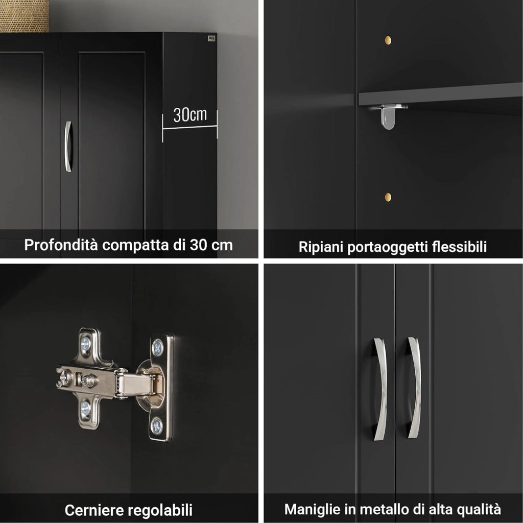 Pensile Bagno - Mobile Bagno Sospeso con Ripiani Regolabili - Mobiletto Salvaspazio per Cucina e Lavanderia - Armadietto Bagno a Parete Moderno, 90x30x60 cm, FRG231-L-SCH