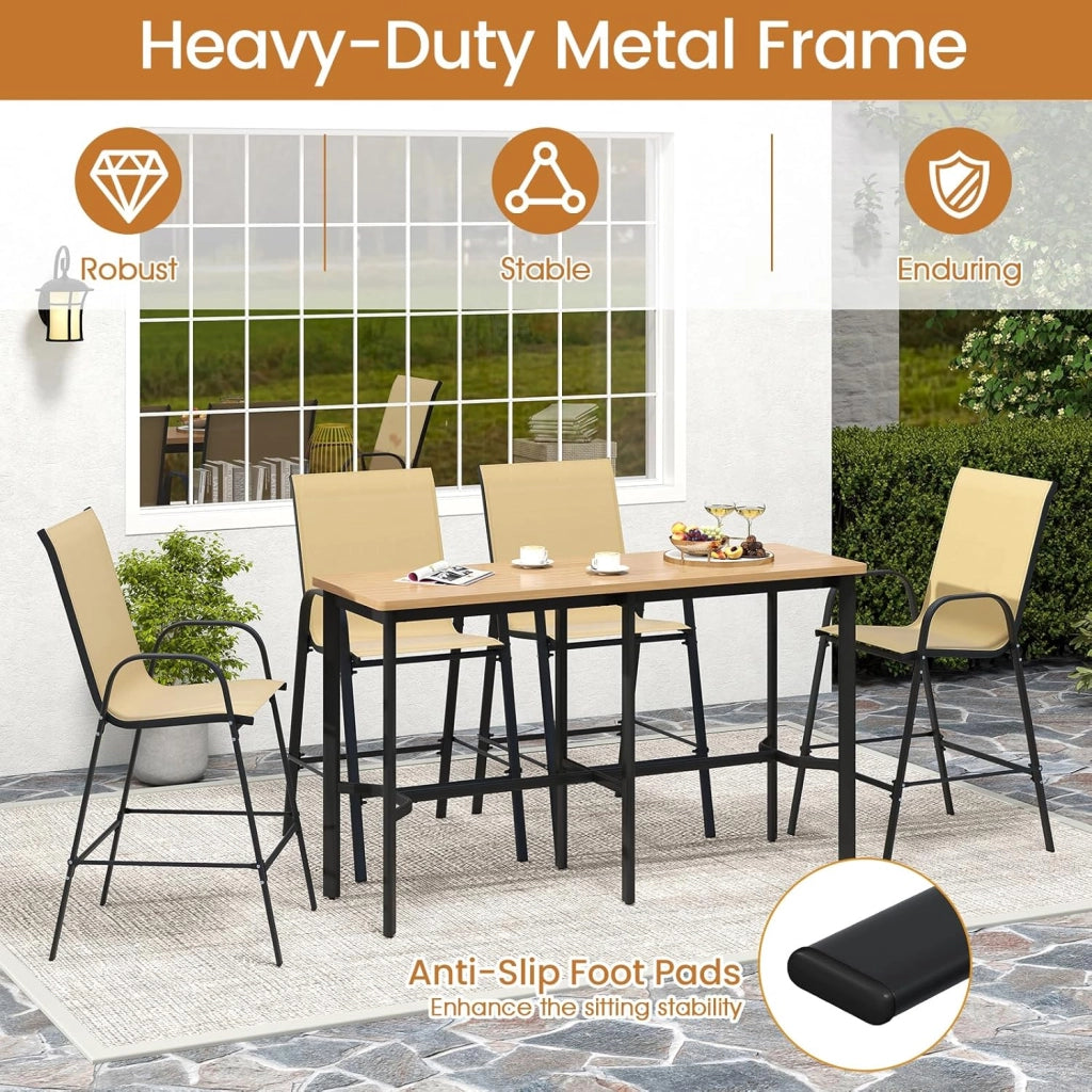 Set di 2 sgabelli da bar esterni, seggiolone con schienale e braccioli, sedia da bistrot in tessuto di carico 150 kg, per giardino, balcone, terrazza, 62 x 76 x 130 cm, beige
