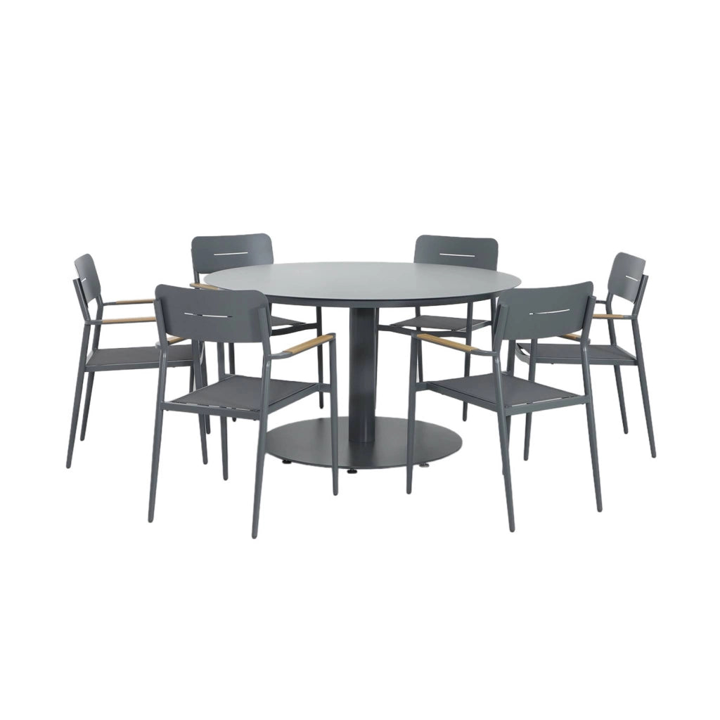 Set tavolo da giardino rotondo in alluminio con 6 sedie, antracite