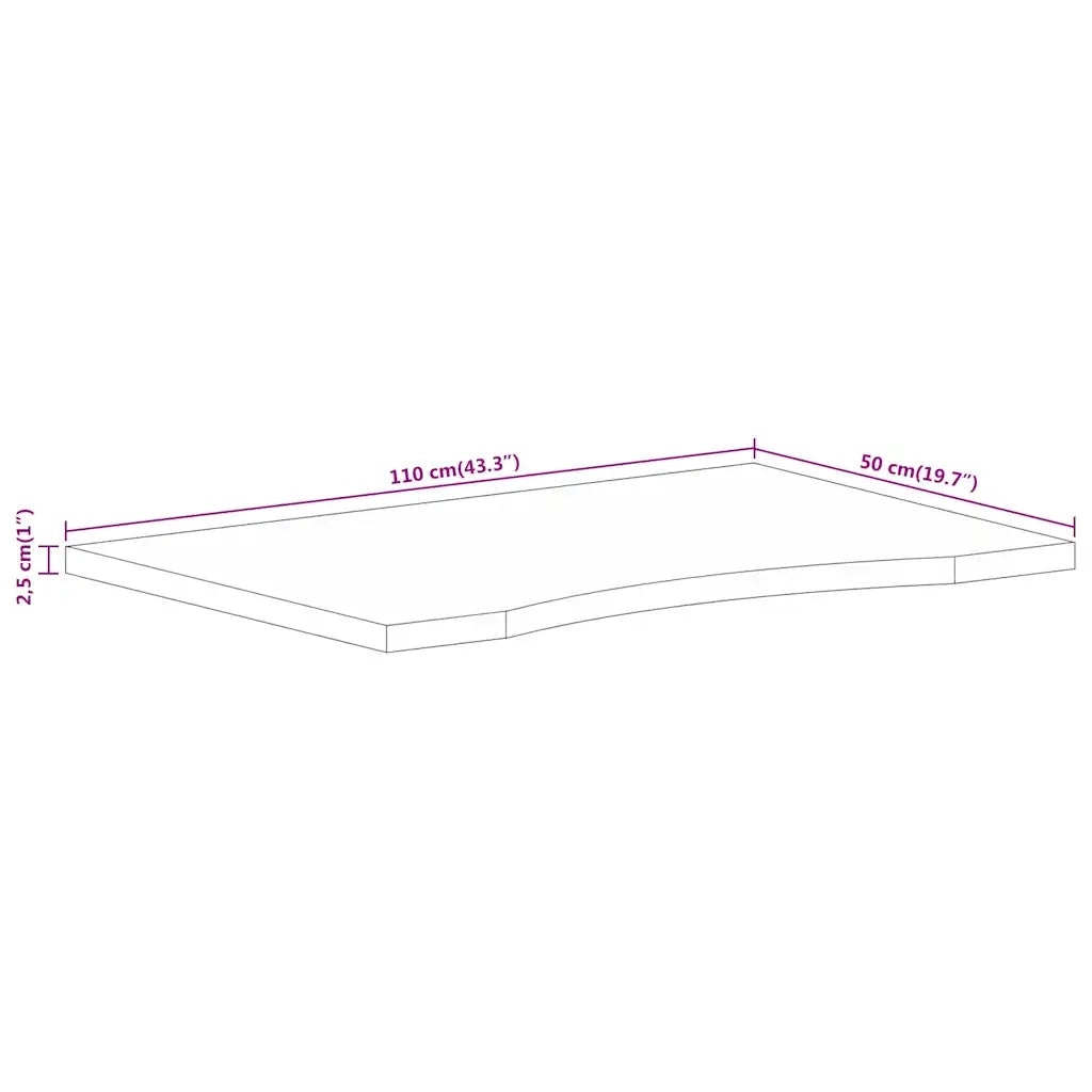 Piano Scrivania con Curva 110x50x2,5cm Massello Grezzo di Mango 370210