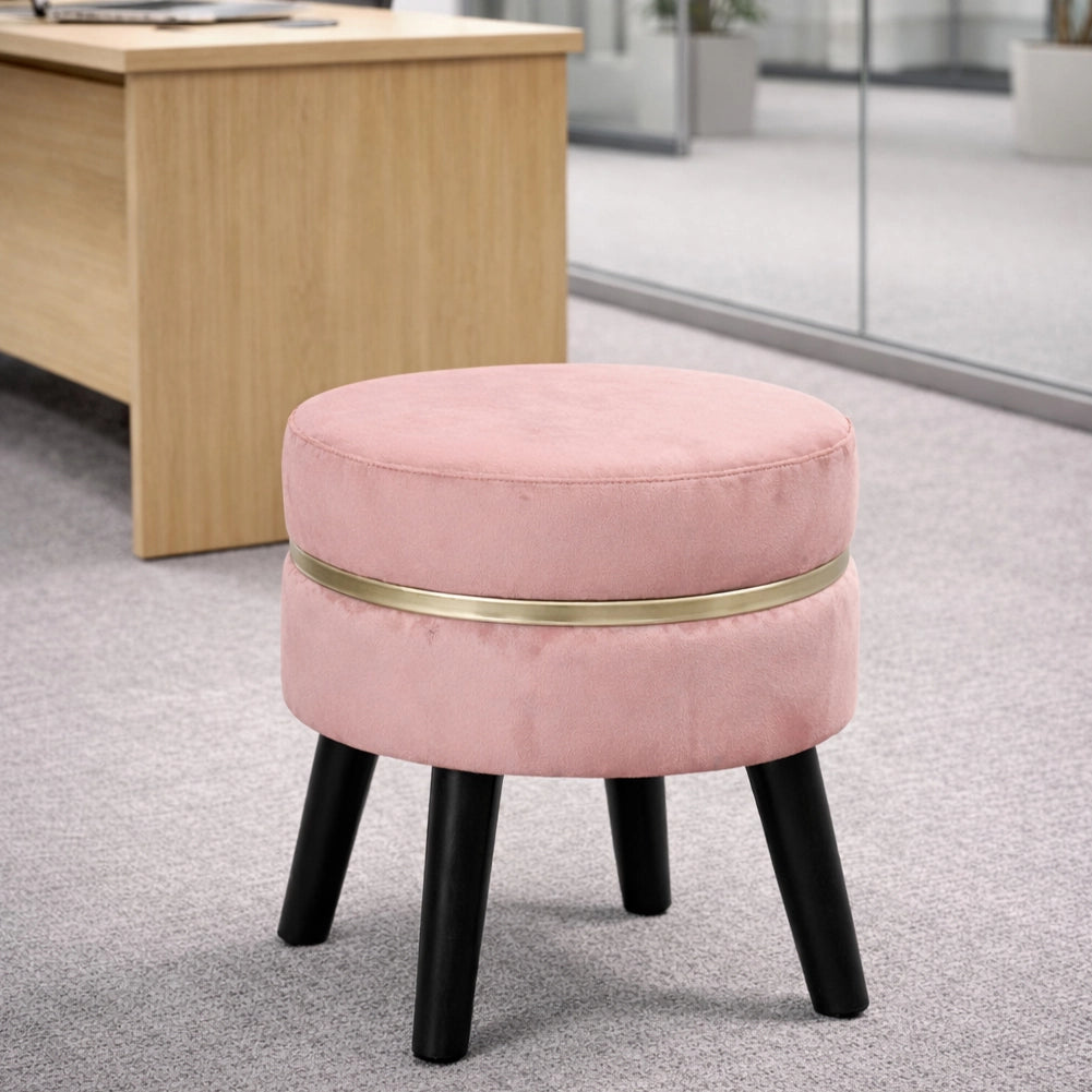 Pouf Sgabello Rotondo Rosa Design Moderno Poggiapiedi con Rivestimento Velluto