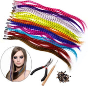Set di estensioni capillari premium con 52 piume sintetiche, 100 perle, forcipe e gancio