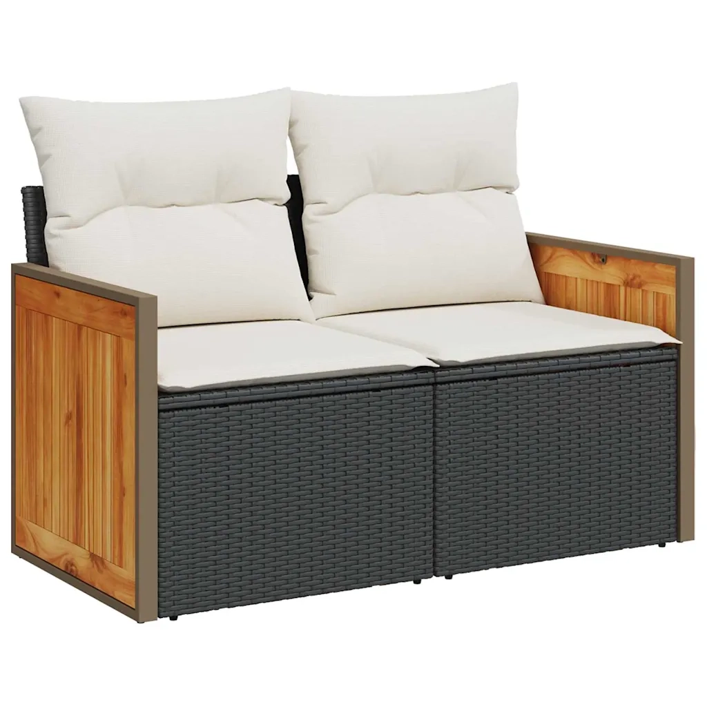 Set Divano da Giardino con cuscino 11 pcs Nero e Crema