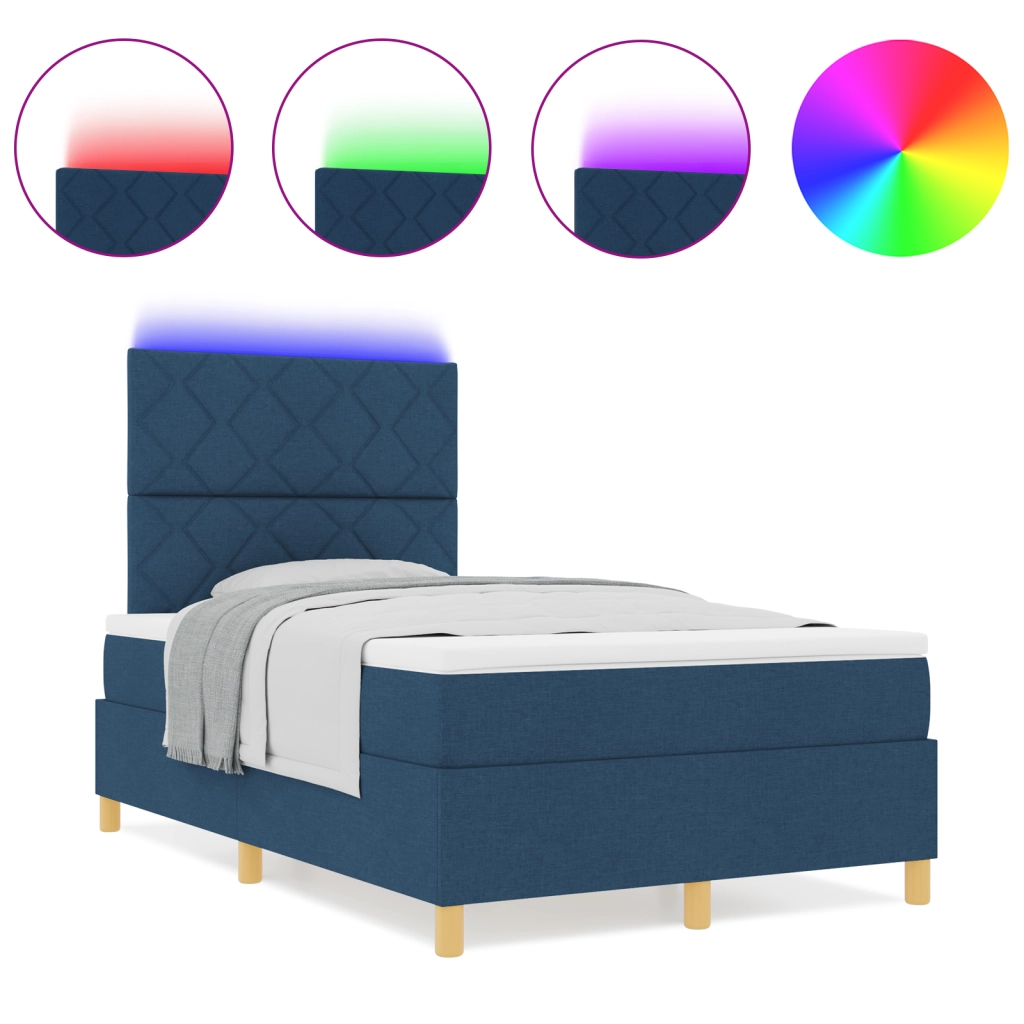 Letto Box Spring con Materasso & LED Blu 120x190 cm Tessuto