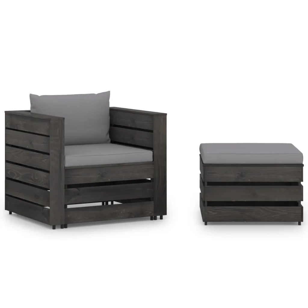Set Divani da Giardino con Cuscini 2 pz Legno Impregnato Grigio cod mxl 43852