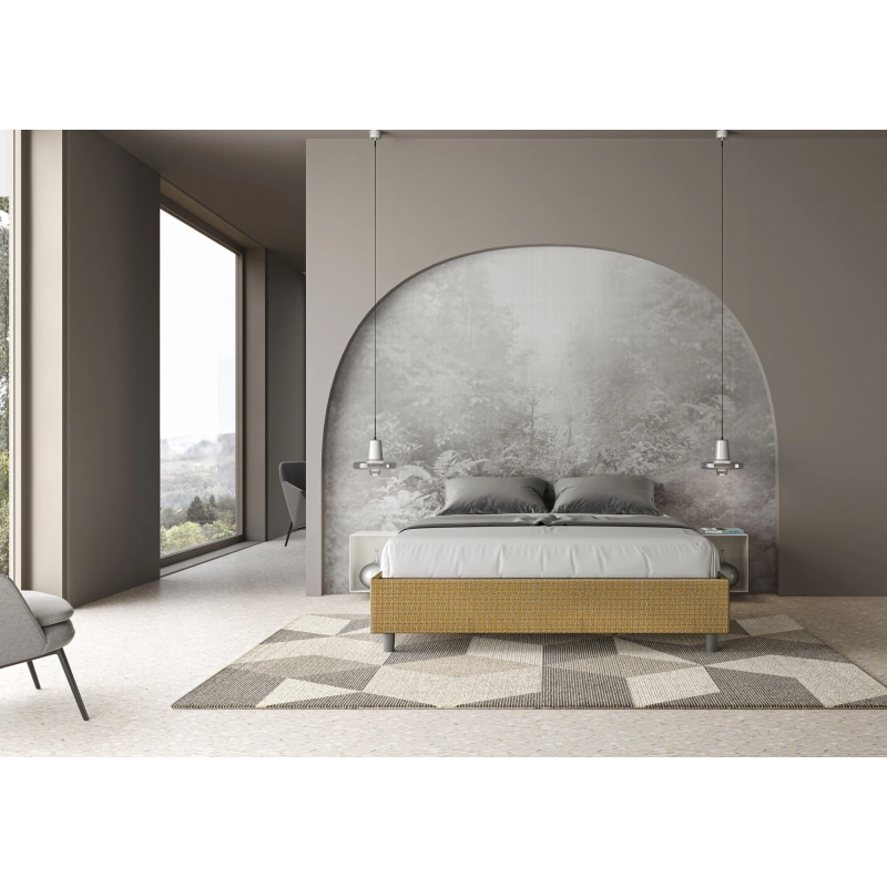 Letto Sommier imbottito Matrimoniale 160x200 cm tessuto Labirinto Azelia - Con rete,Giallo