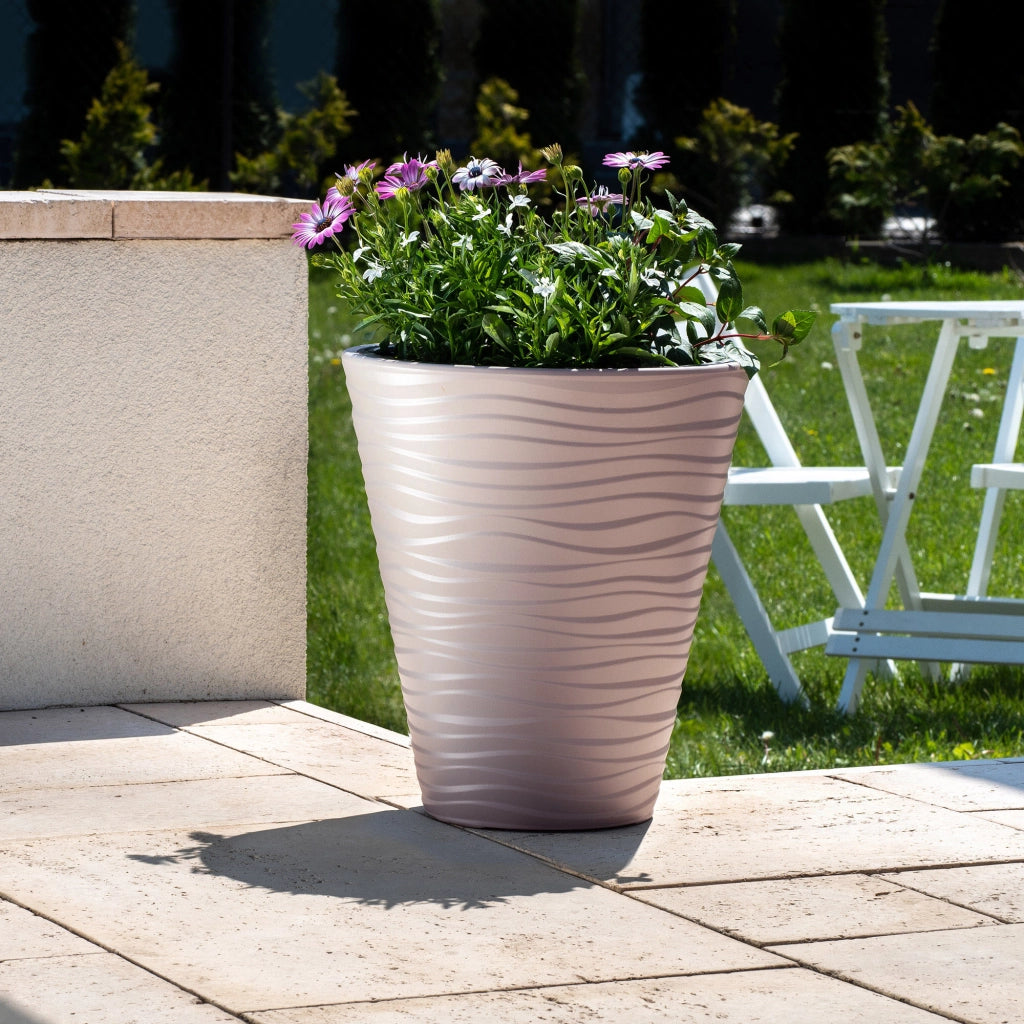 Vaso da fiori KADAX da 40 cm con coperchio e inserto, in plastica beige.