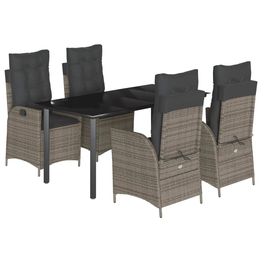Set da Pranzo da Giardino 5 pz con Cuscini in Polyrattan Grigio