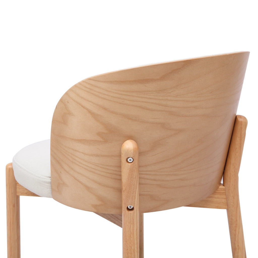 Set di 4 sedie da pranzo in legno massiccio, tessuto in lino, colore naturale