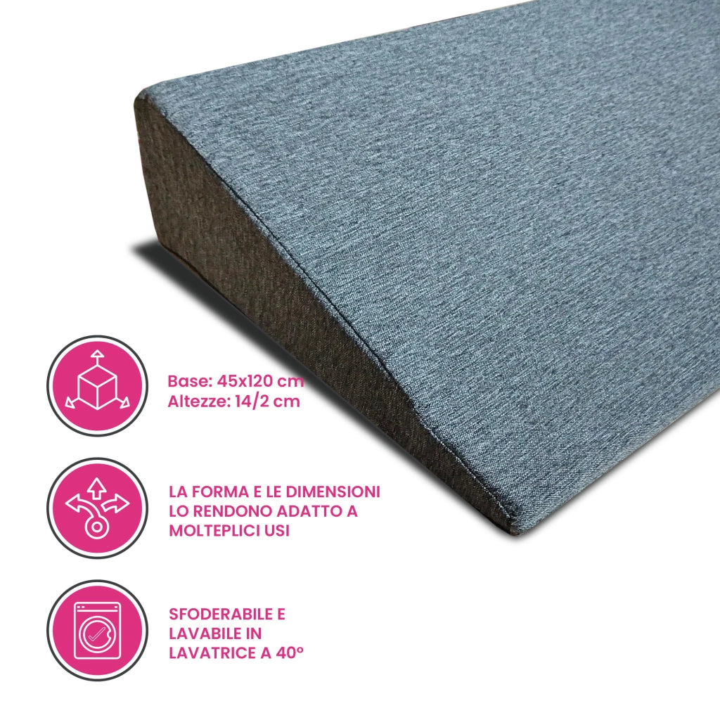 Cuscino ortopedico, cuneo posturale per letto o divano per circolazione sanguigna o reflussi con tessuto anallergico. Cuscino per migliorare la lettura. Poggia schiena letto triangolare 45X120 Cm