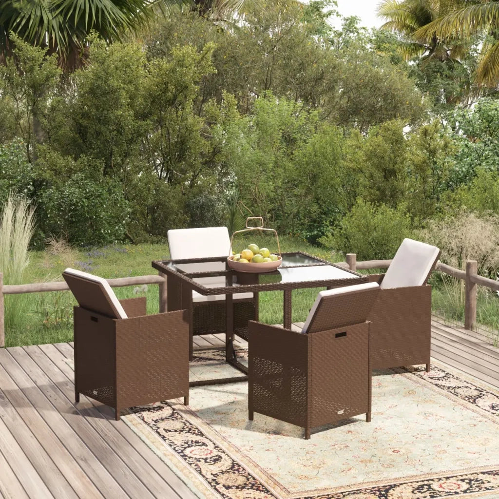 Set da Pranzo da Giardino 5pz | Set Salotto da Giardino con Cuscini in Polyrattan Marrone