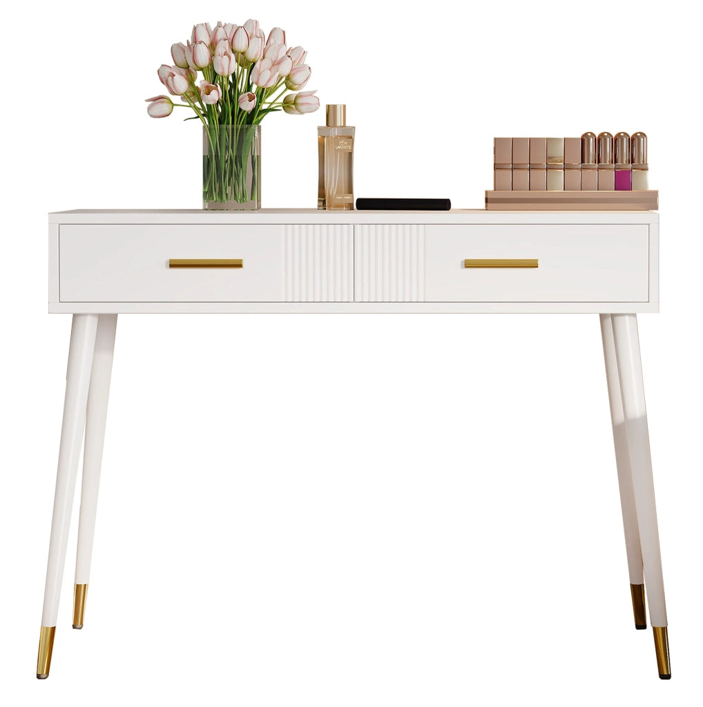 Tavolo da trucco e scrivania con 2 cassetti; 100x40x76 cm; MDF bianco