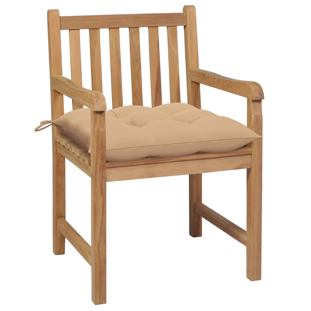 Sedie da Giardino 2 pz | Sedie da Esterno con Cuscini Beige Massello di Teak
