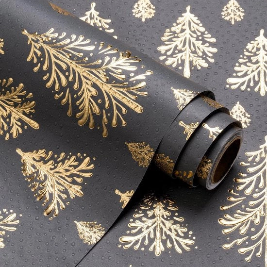 Papier di Natale in rilievo 3D - Ideale per feste e ricorrenze - Oro e grigio scuro - Carta da regalo - Pacchi in stile - 5 metri di lunghezza