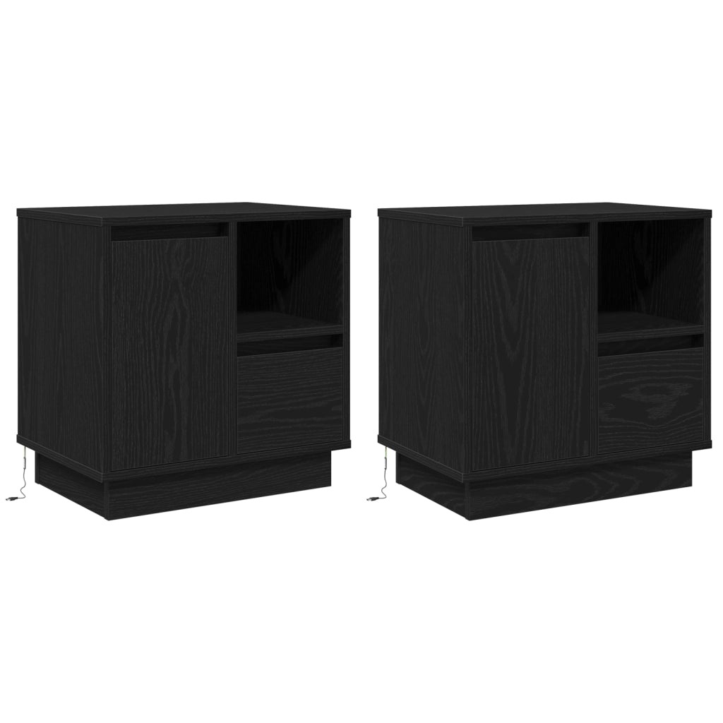 Comodini con LED 2 pezzi Nero Rovere 50x34,5x50 cm