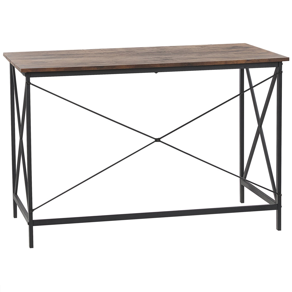 Scrivania da ufficio in legno scuro con piano in MDF Nero gambe in metallo 115 x 60 cm industriale
