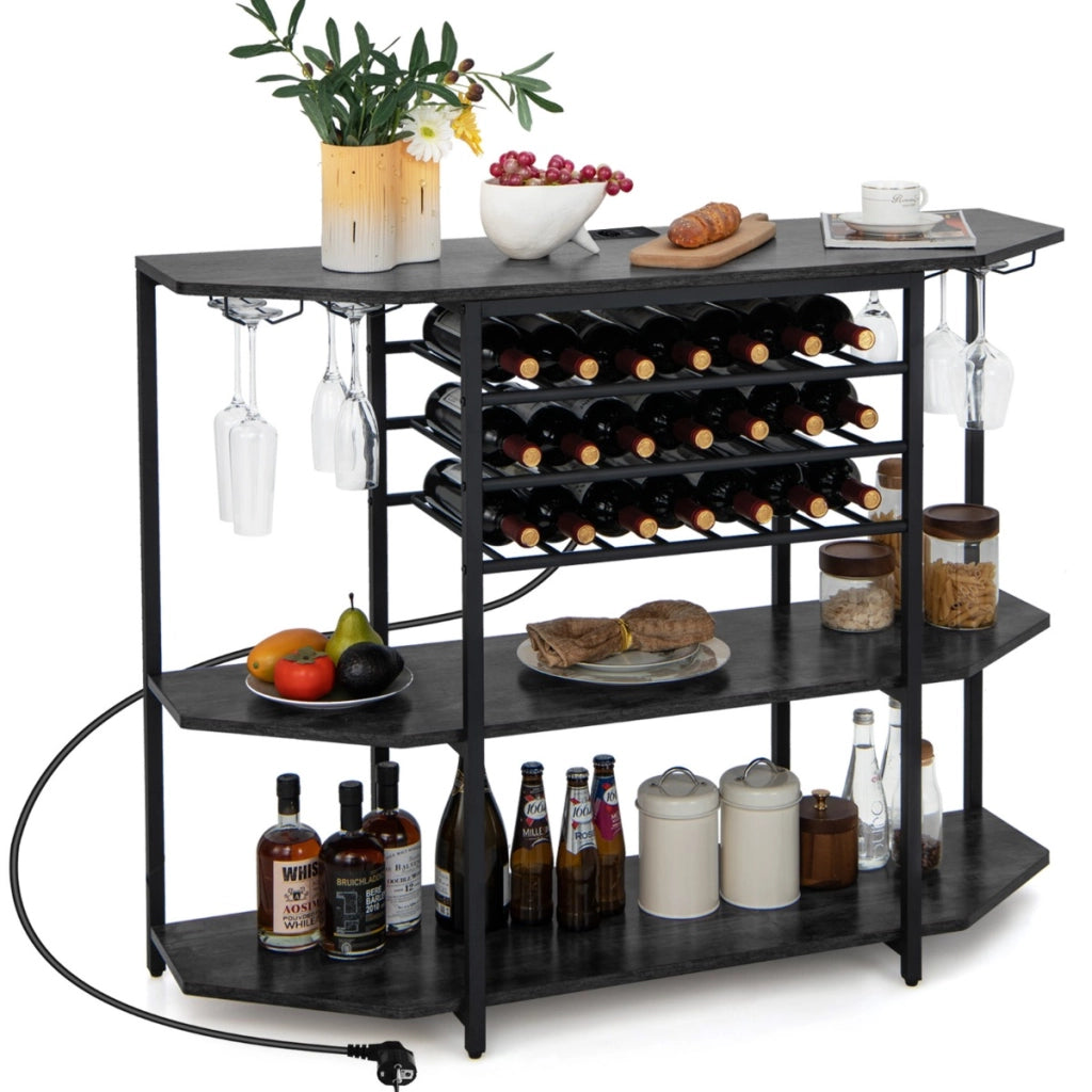 Mobiletto portabottiglie da vino a 3 livelli con ripiani di stoccaggio prolunghe elettriche-Portabottiglie da vino Grigio