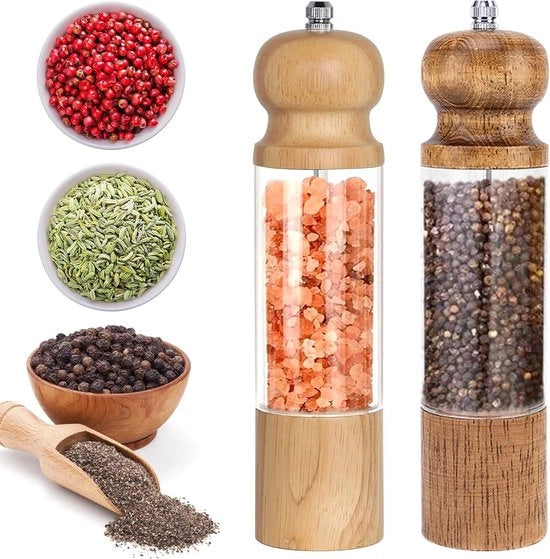 Set di macinatura sale e pepe multifunzionale, macinatrice di chili in legno 20 cm con colorazione retro e macinatura ceramica