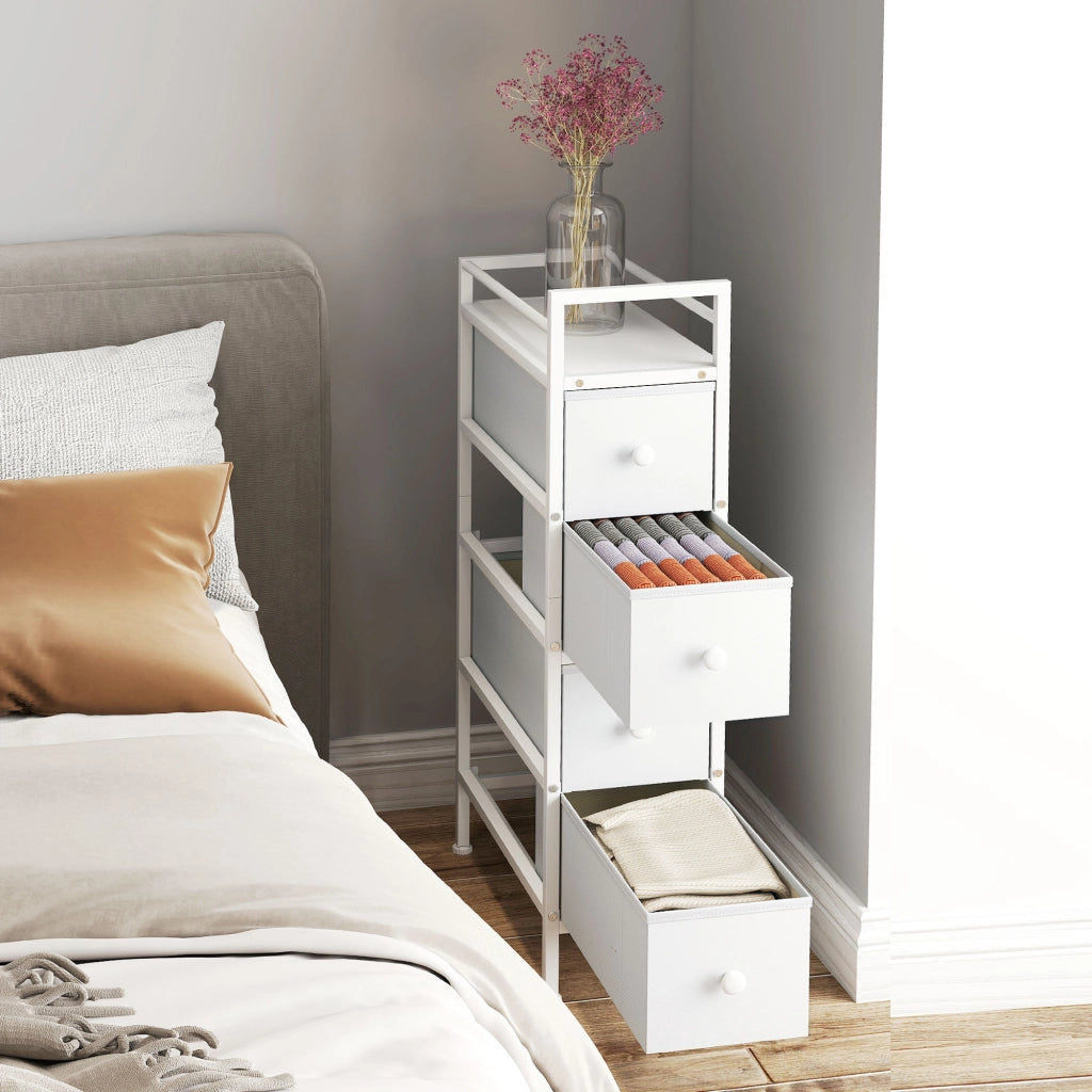 Cassettiera 4 Cassetti Tessuto Struttura Acciaio ¨C zephmum ¨C Bianco 60x40x
