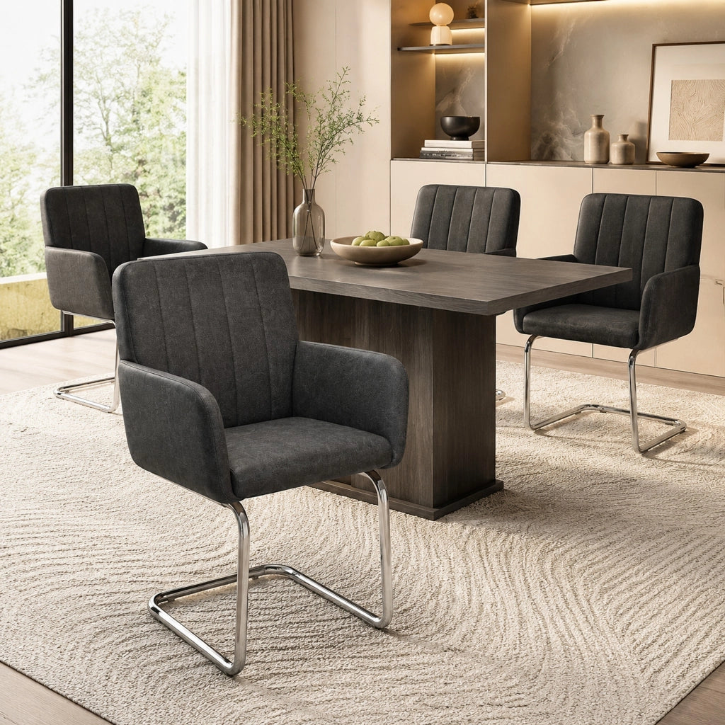 Set di 4 sedie da pranzo Z con schienale ergonomico in pelle PU e metallo nero