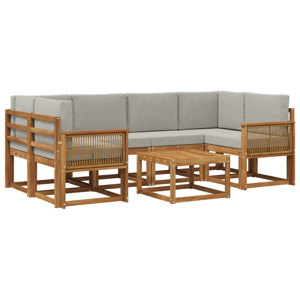 Set di divani da esterno 7 pcs Naturale e Grigio Chiaro