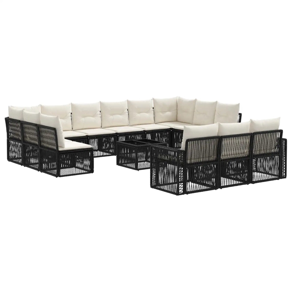 Set Divano da Giardino 14 pcs Nero e Bianco Crema polyrattan