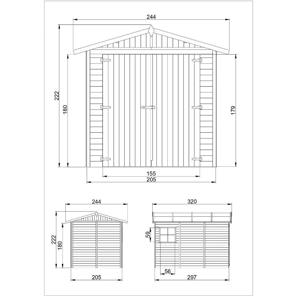 Garage in legno naturale A222x320x244 cm/6 m2 - TIMBELA M105