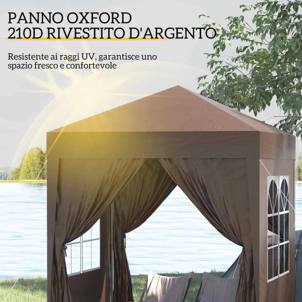 Gazebo Pieghevole 2x2 m ¨C zephmum ¨C Marrone, Metallo e Poliestere, con 4 Pareti Rimovibili e Borsa