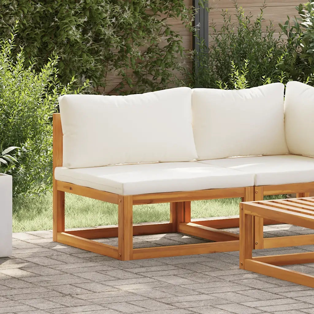 Divano Centrale Modulare Cuscini Bianco Crema Massello Acacia 311863