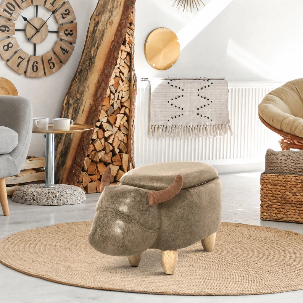 Pouf Contenitore Moderno ¨C zephmum ¨C Marrone, Legno, Imbottito, 62x35x36 cm