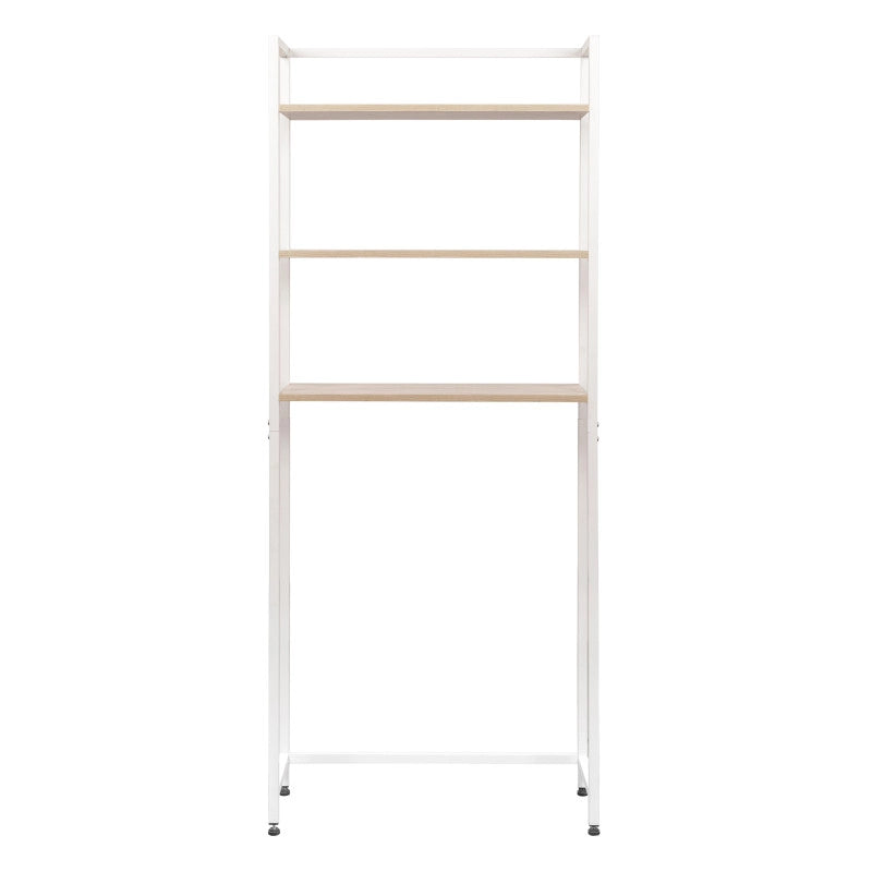 Mobile Lavatrice Janet Con 3 Ripiani Metallo Bianco /legno Trattato Naturale 68x24x165cm